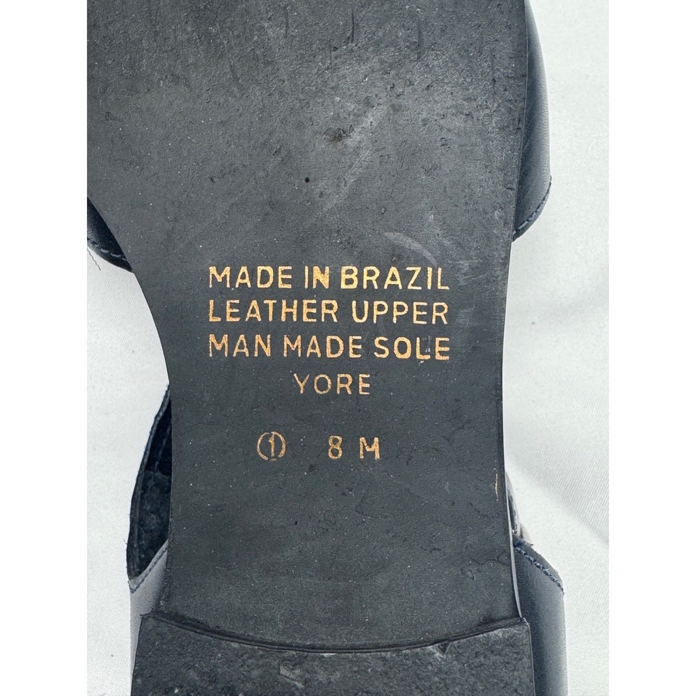 Westies T-Strap Flats Womens 8M Navy Blue Leather Linen Vintage Excellent Brazil - Picture 13 of 13